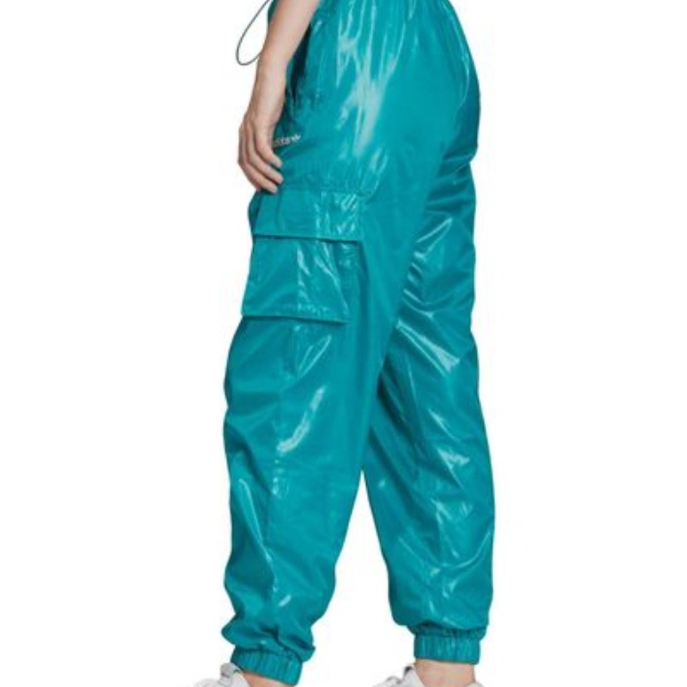 adidas Originals shiny teal blue joggers